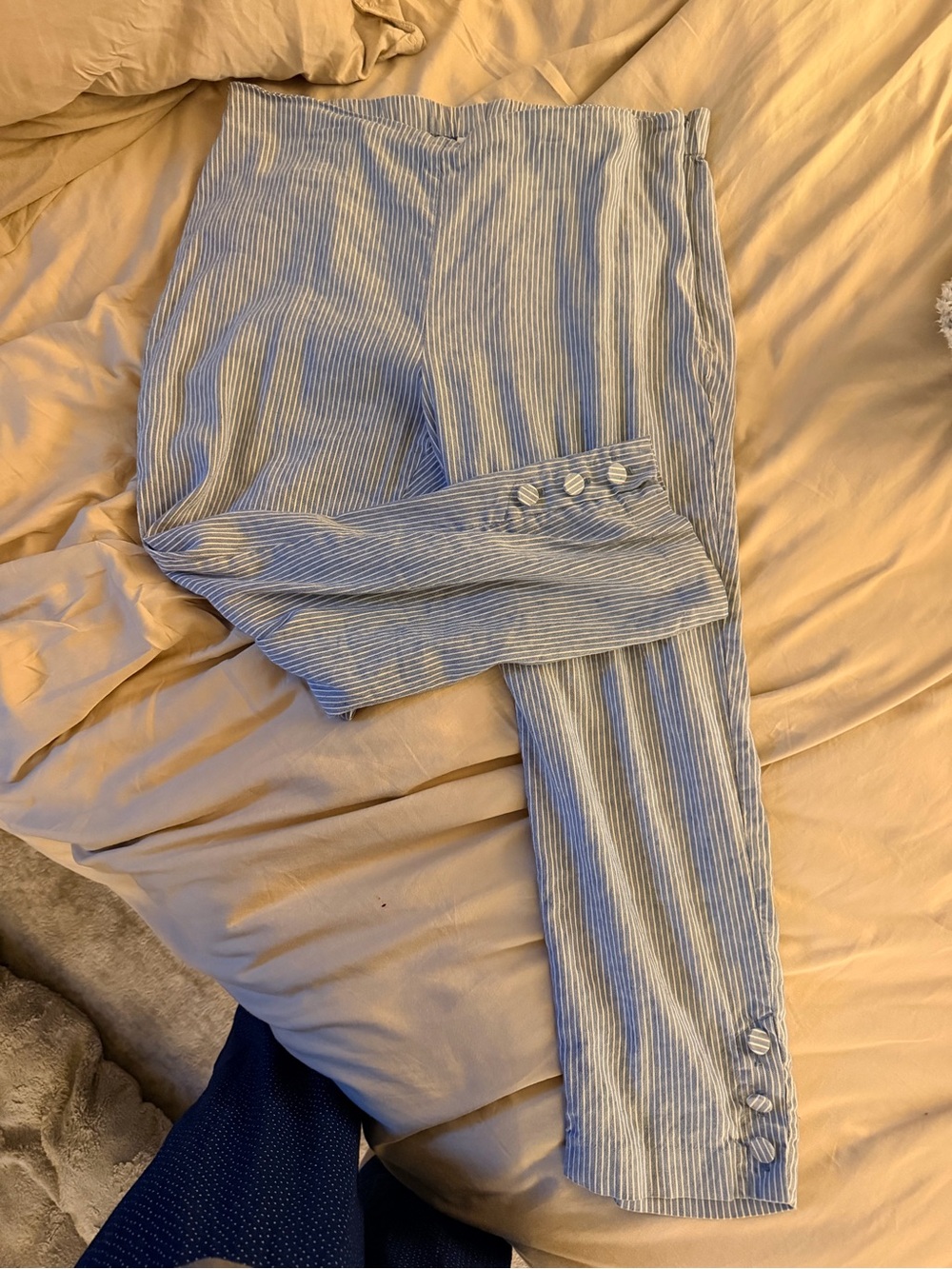 J. Jill Women’s L Blue Striped Linen blend Cropped Pants